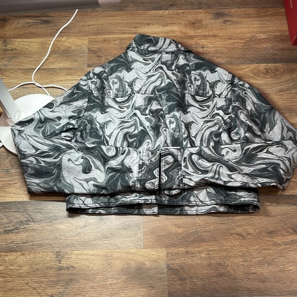 BDG Black and Gray Bomber Jacket with Modern Swirl Design - Picture 6 of 15